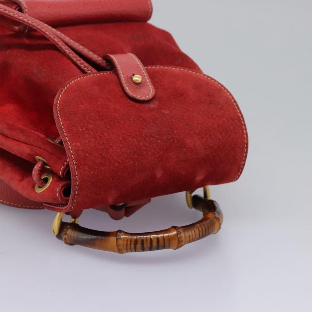 GUCCI Bamboo Backpack Suede Leather Red Gold - Picture 6 of 16
